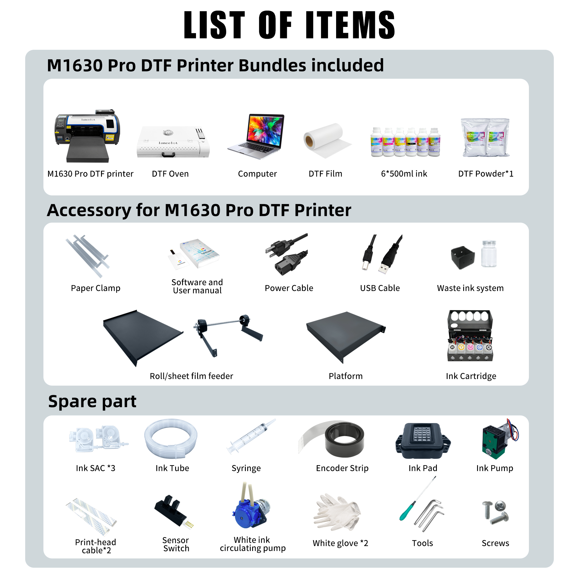 Lancelot M1630 PRO A3 DTF Printer Bundle Laptop& Oven