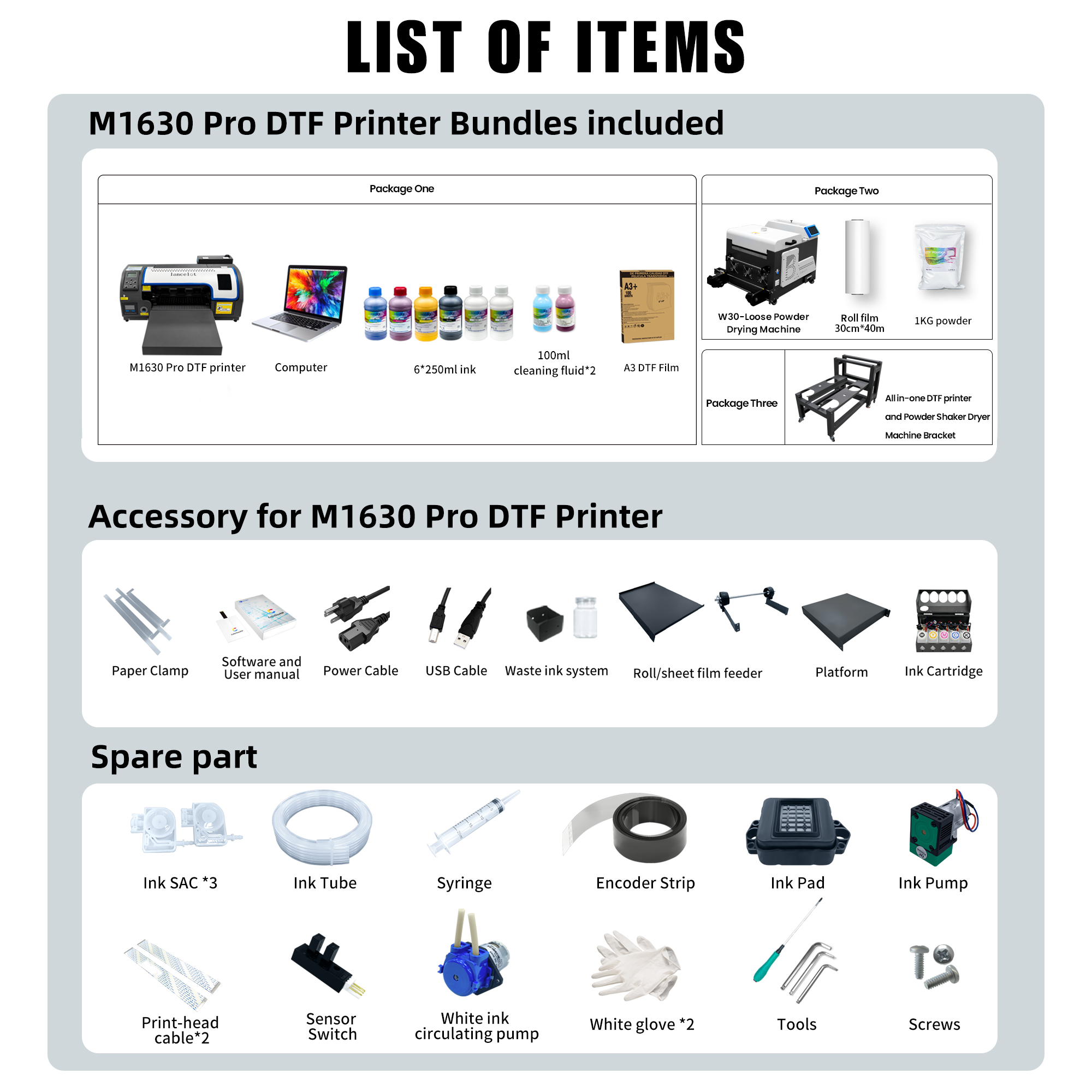 Lancelot M1630 DTF Printer + DTF Powder Shaker +All in-one Bracket