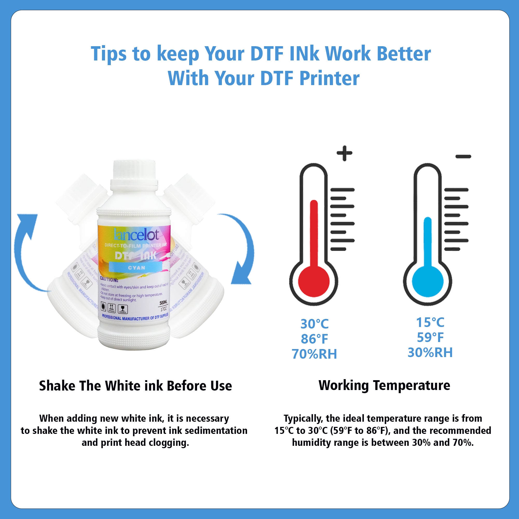 Lancelot Premium White DTF Ink Set (500ml x 2) | High-Opacity Film Transfer Ink