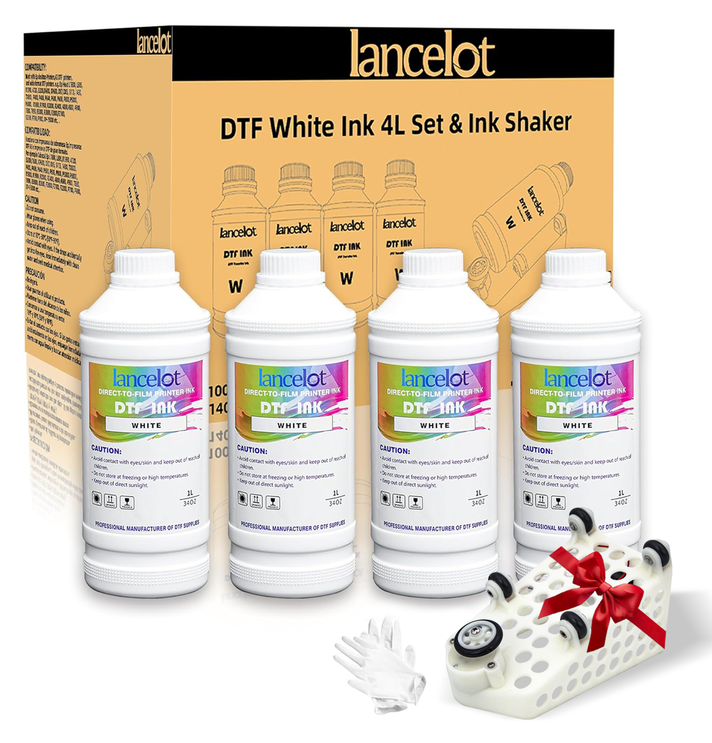 Lancelot 4L white DTF ink set - DTF Transfer Ink for Pet Film（ ink shaker for free gift）