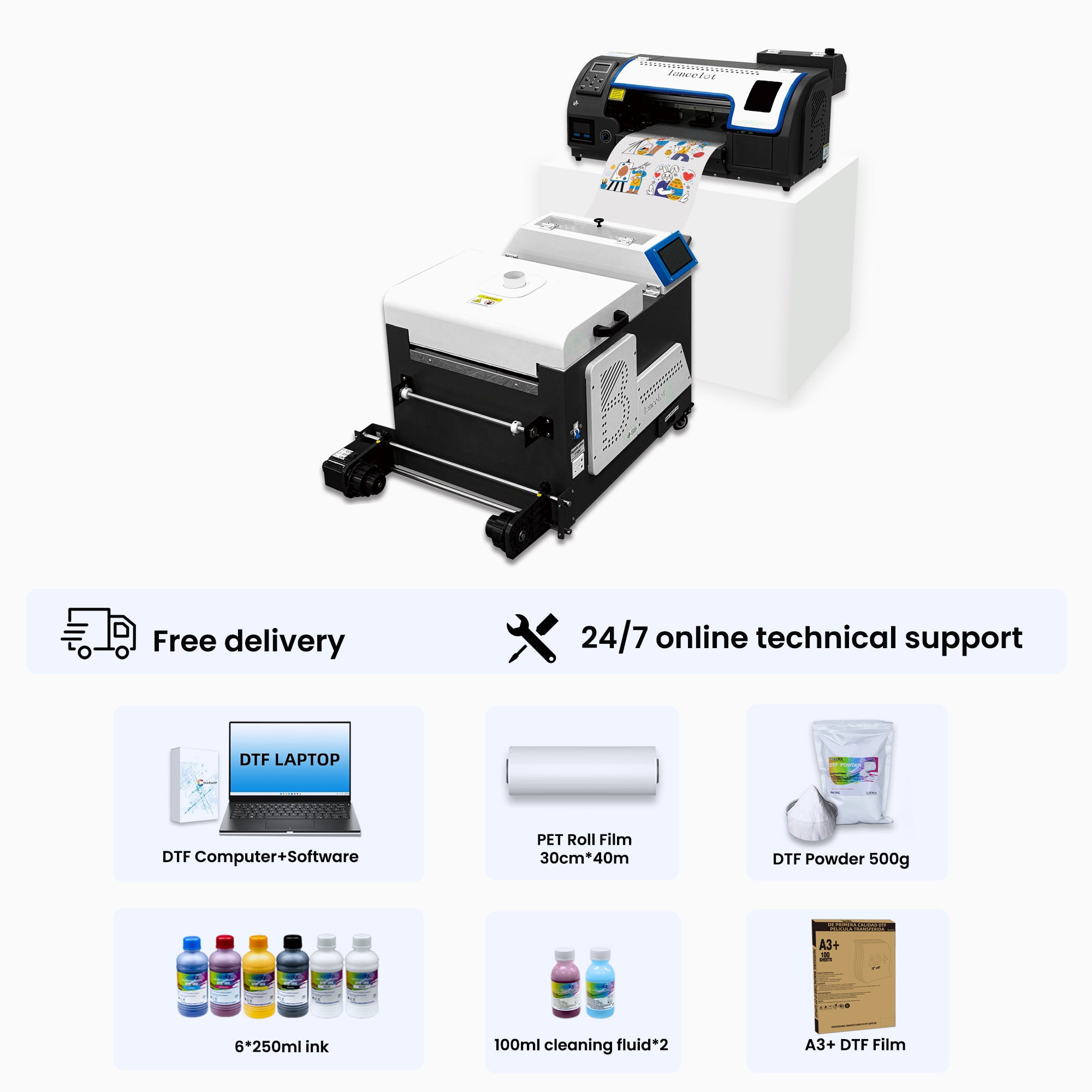 Lancelot M1630 PRO DTF Printer + Powder Shaker + dtf Computer + Printing Consumables