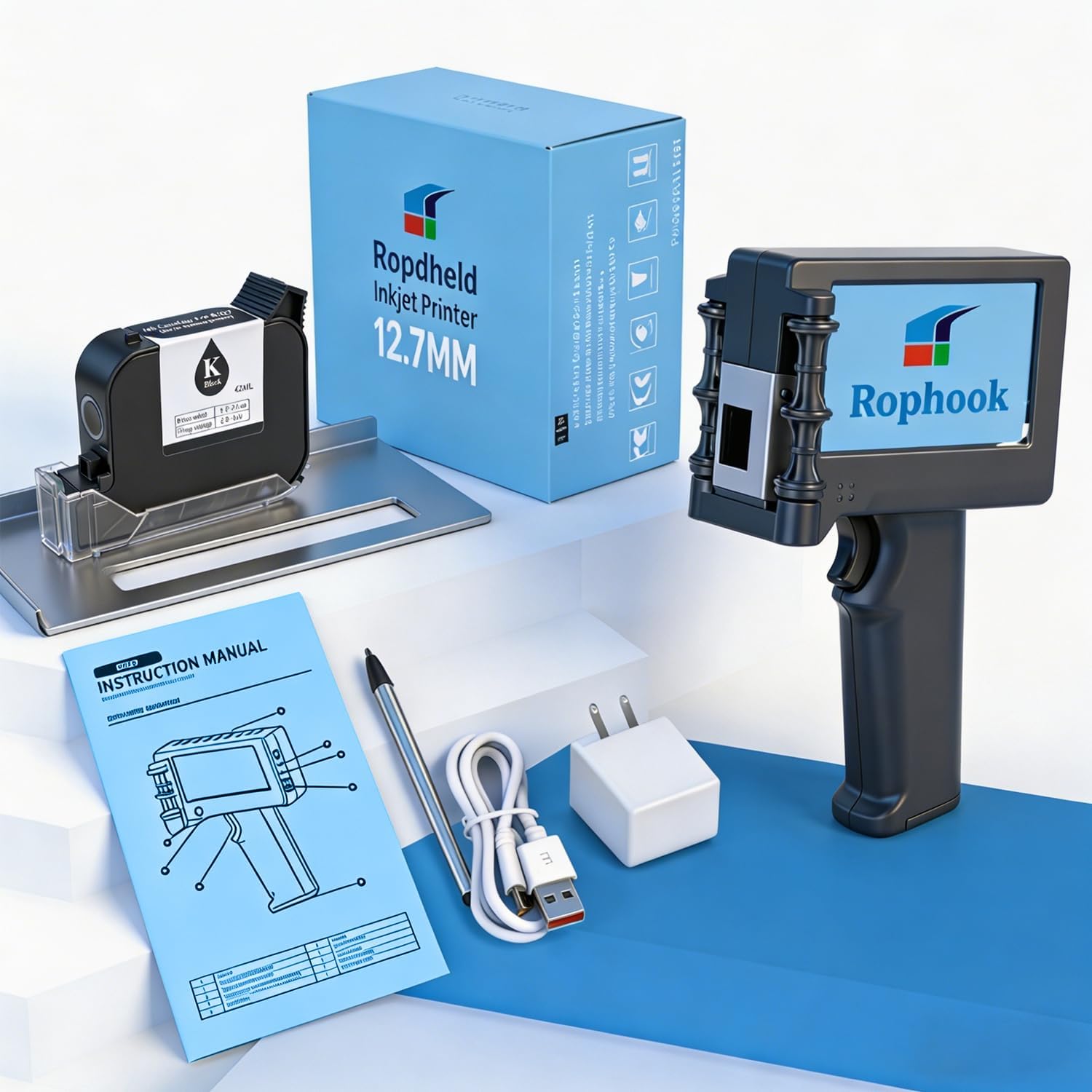 Handheld Inkjet Printer - Portable 0.5" Batch Coding Machine with Quick-Dry Waterproof Ink Cartridge for Labels, Logos & Expiration Dates