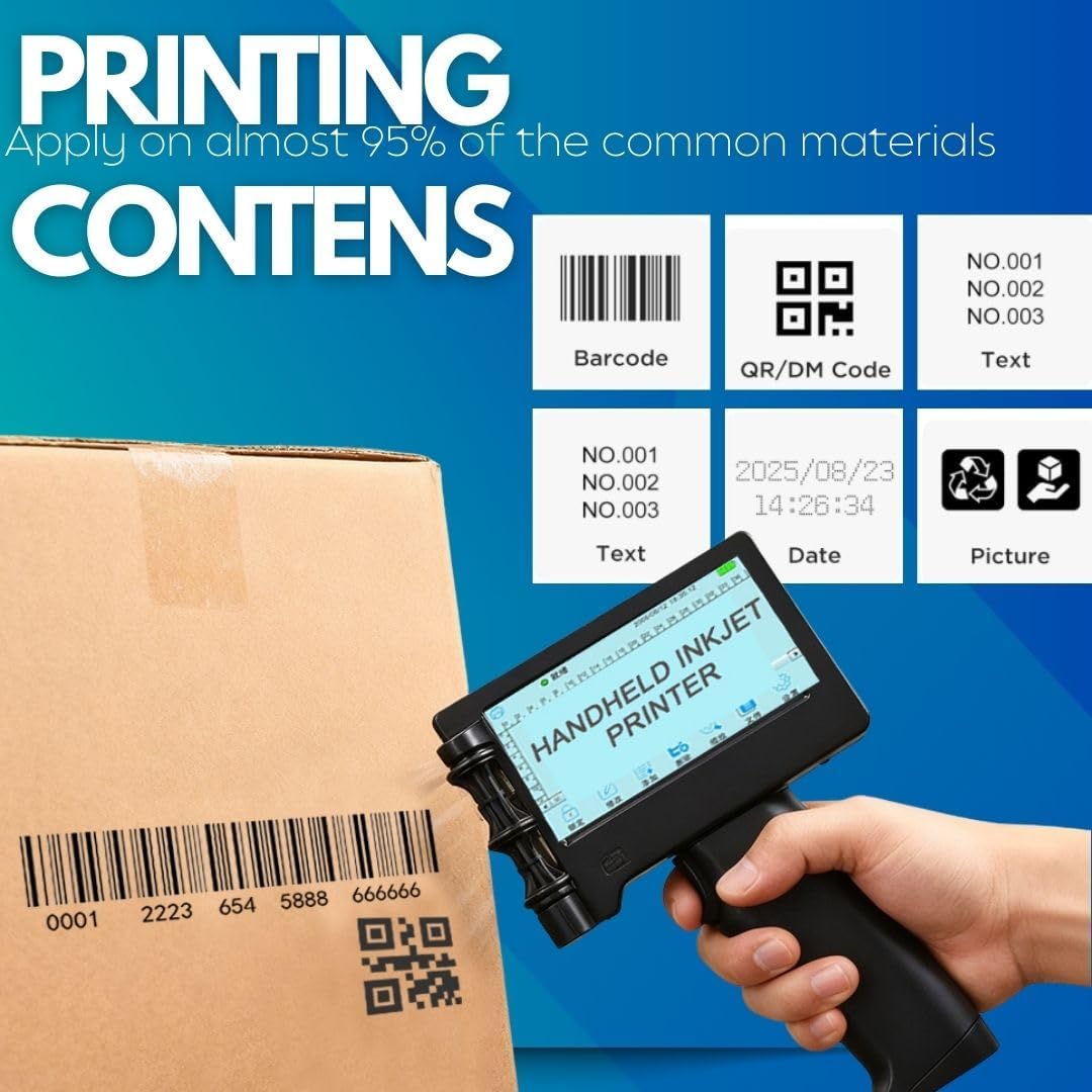 Handheld Inkjet Printer - Portable 0.5" Batch Coding Machine with Quick-Dry Waterproof Ink Cartridge for Labels, Logos & Expiration Dates
