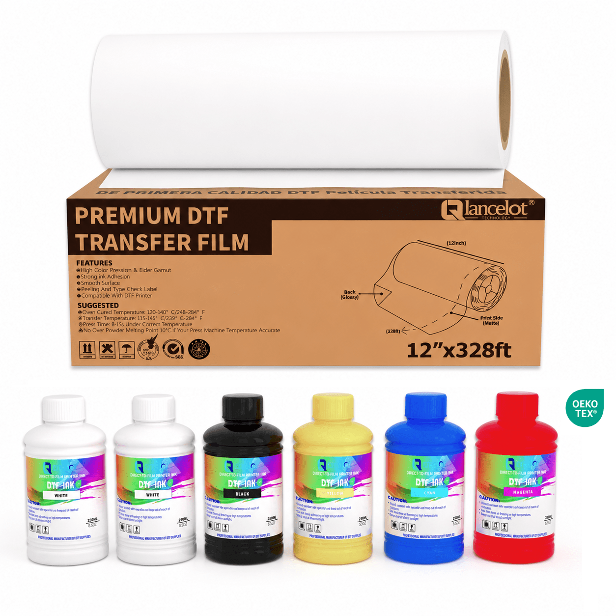 Lancelot 6 x 250ML DTF Ink + 12" Roll Film for T-Shirt Heat Transfer - Lancelot US DTF Printer Official Store