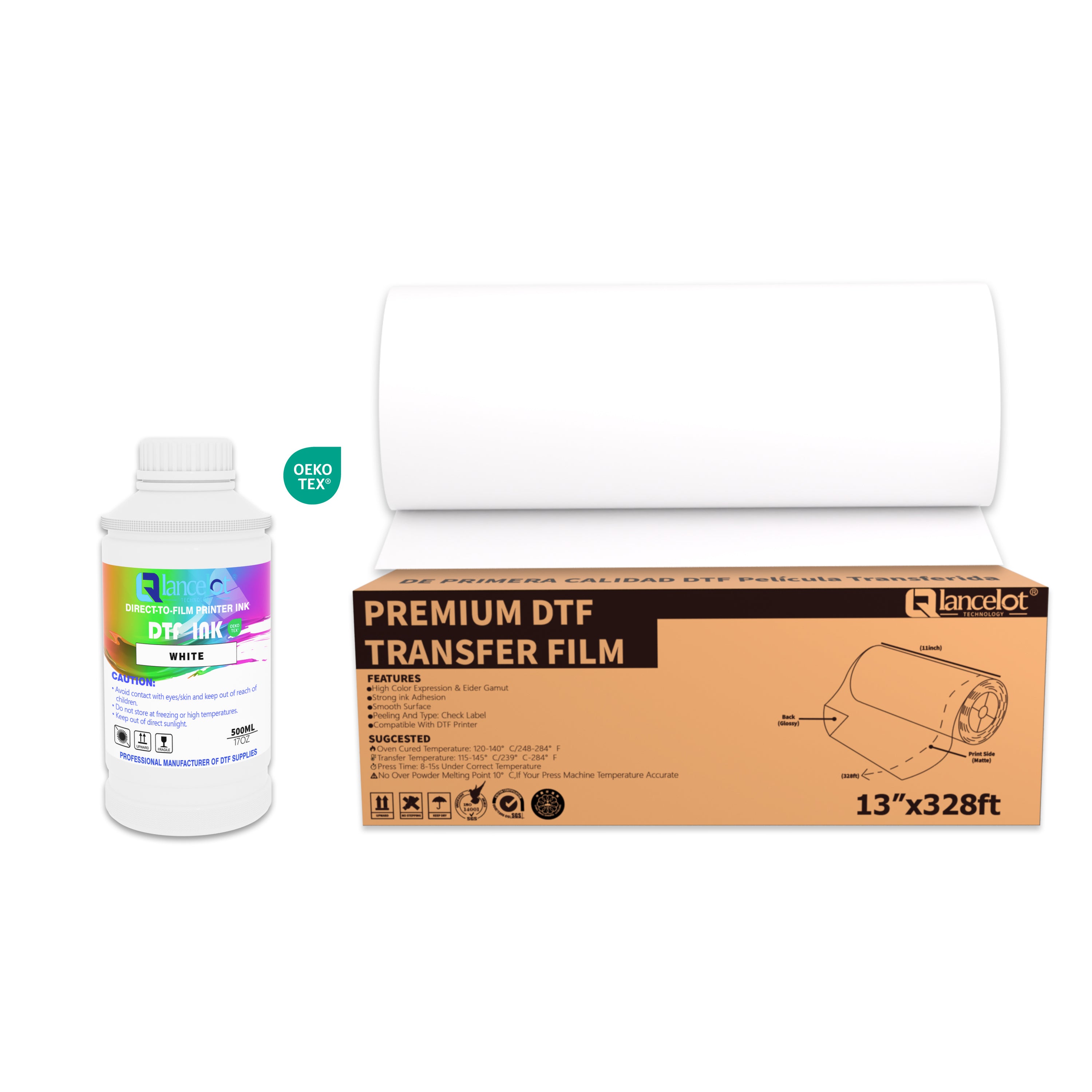 Lancelot DTF Roll Kit: 13-Inch PET Film Roll + 500ML White Ink for T-Shirt Heat Transfer - Lancelot US DTF Printer Official Store