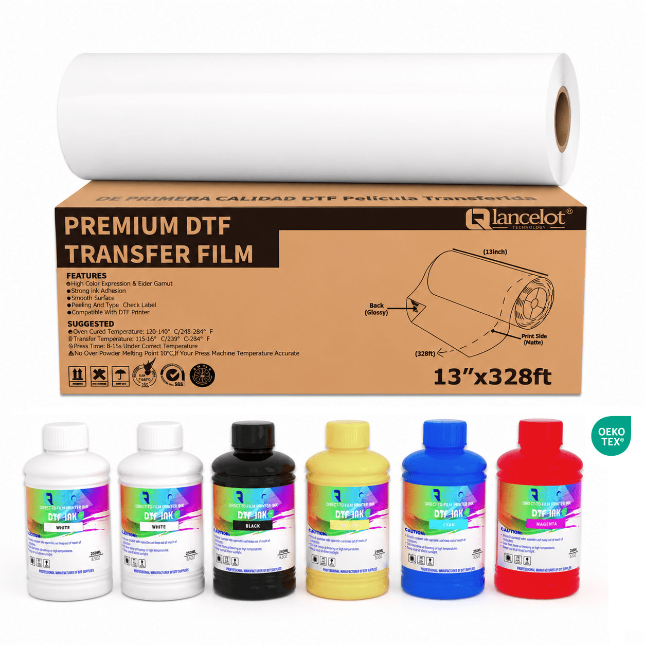 Lancelot 6 x 250ML DTF Ink + 13" Roll Film for T-Shirt Heat Transfer - Lancelot US DTF Printer Official Store